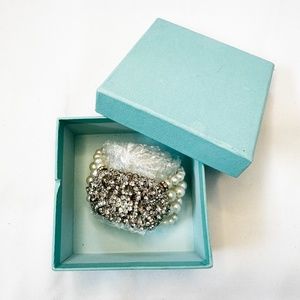 Rhinestone Brooch and Pearl Bridal Bracelet